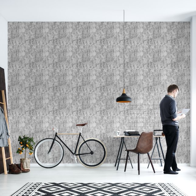2' x 12' Grey Scratch Pattern Textured Vinyl Wallpaper (Living Room)