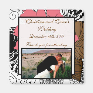 2"x 2" Announcement Magnet Pink Flowers Brown Leav