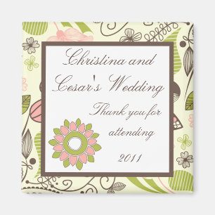 2"x 2" Announcement Magnet Spring Pink/Green Flora