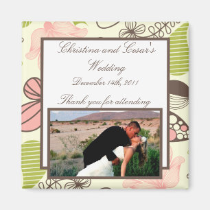 2"x 2" Announcement Magnet Spring Pink/Green Flora