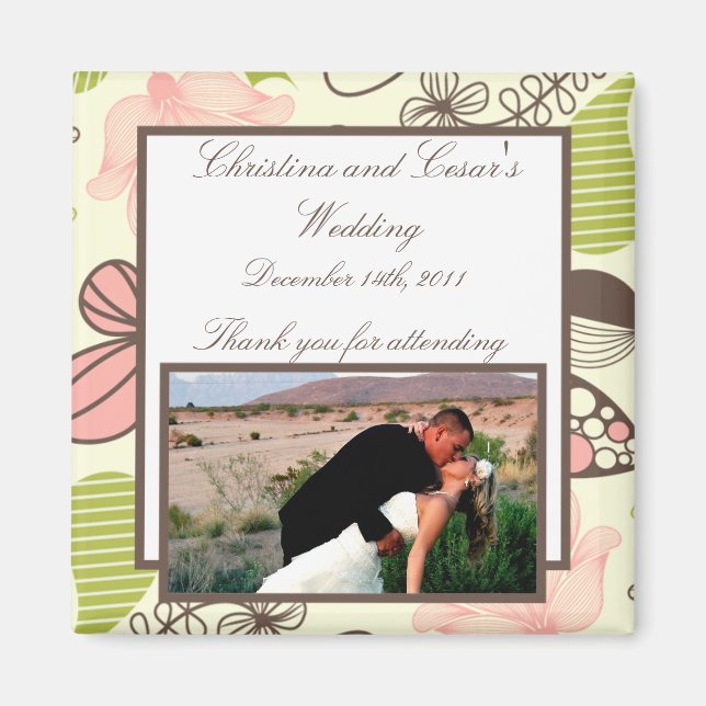 2"x 2" Announcement Magnet Spring Pink/Green Flora (Front)