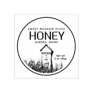 2 x 2" Honey Label Rubber Stamp Hive and Bees