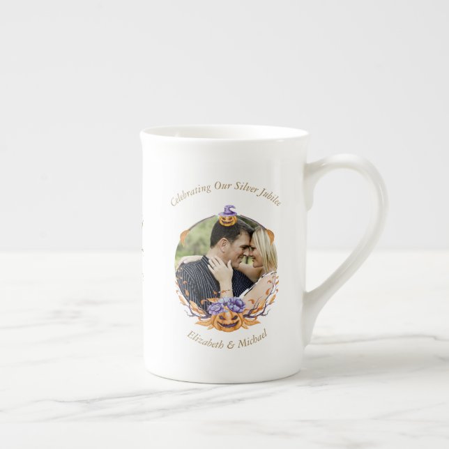 2 x Photo Wedding Anniversary ANY YEARS HALLOWEEN  Bone China Mug (Right)