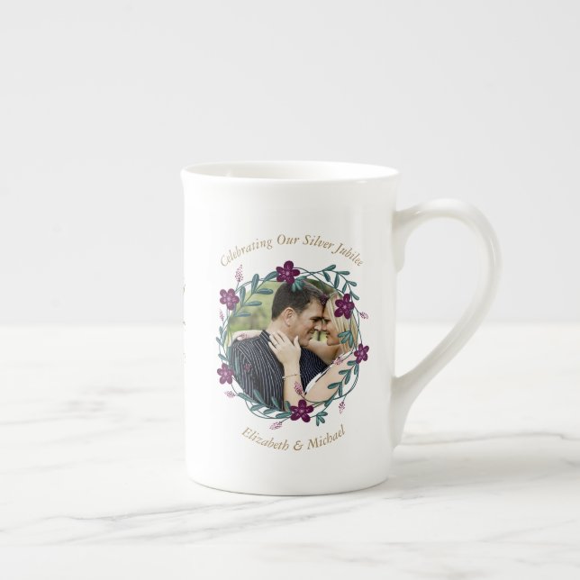 2 x Photo Wedding Anniversary ANY YEARS Name Date  Bone China Mug (Right)