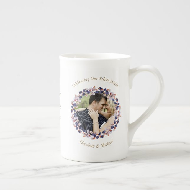 2 x Photo Wedding Anniversary ANY YEARS Name Date  Bone China Mug (Right)