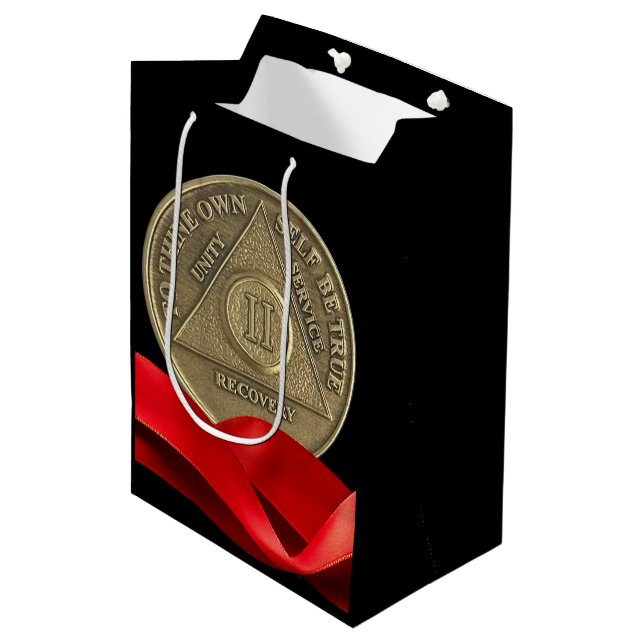 2 Year AA Anniversary Coin Red Ribbon Medium Gift Bag (Front Angled)