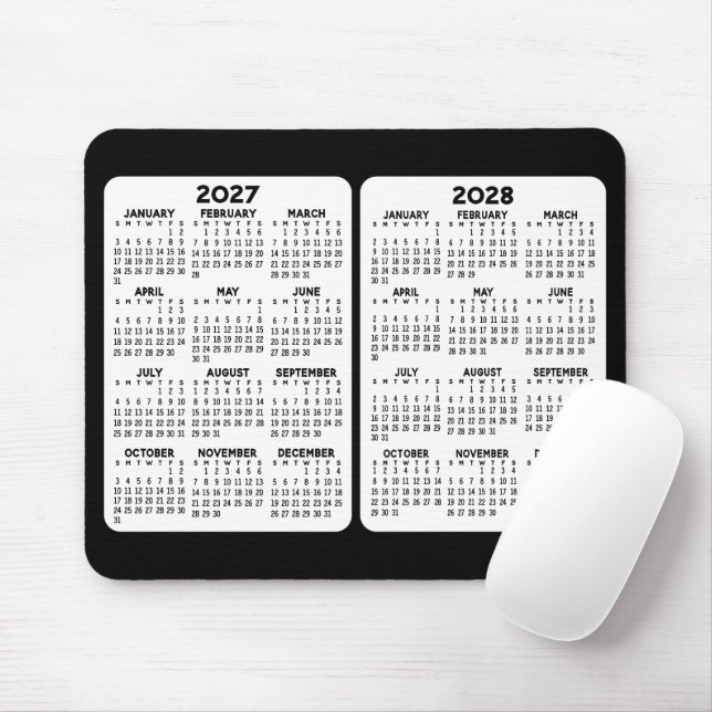 2 Year Calendar - year view 2027 2028  Mouse Mat (With Mouse)