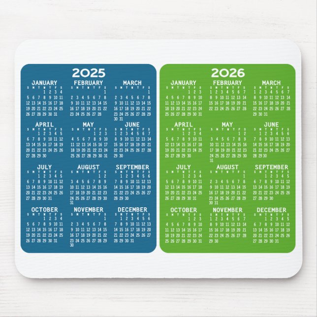 2 Year Calendar - year view blue green Mouse Mat (Front)
