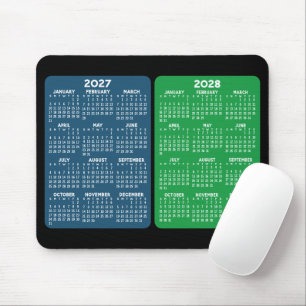 2 Year Calendar - year view green blue 2027 2028 Mouse Mat