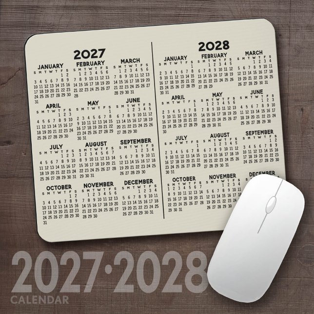 2 Year Calendar - year view Mouse Mat (2027 2028 Calendar Mousepad)