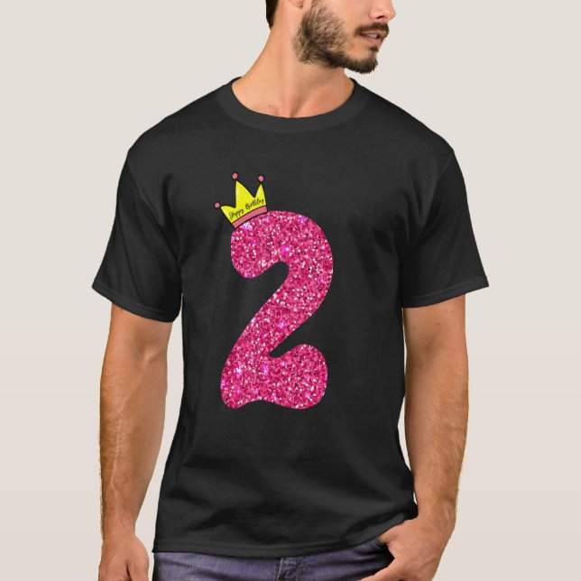 2 Year Old 2nd Birthday Pink Girls Princess Gold C T-Shirt (Front)