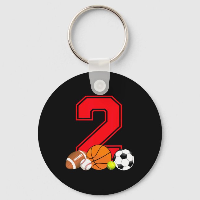 2 Year Old Basketball Football Baseball Soccer Bir Key Ring (Front)