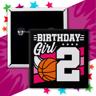 2 Year Old Basketball Party 2nd Birthday Girl 15 Cm Square Badge