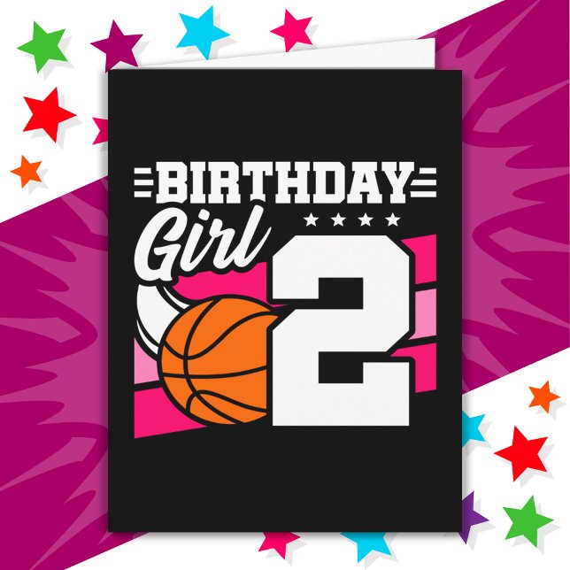 2 Year Old Basketball Party 2nd Birthday Girl Card (Creator Uploaded)