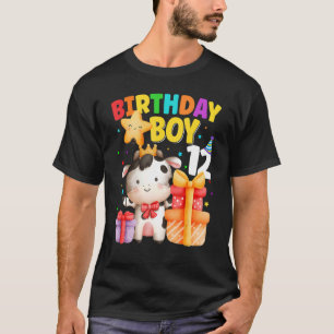 2 Year Old Birthday Boy 12th Cow Farm Animals Bday T-Shirt