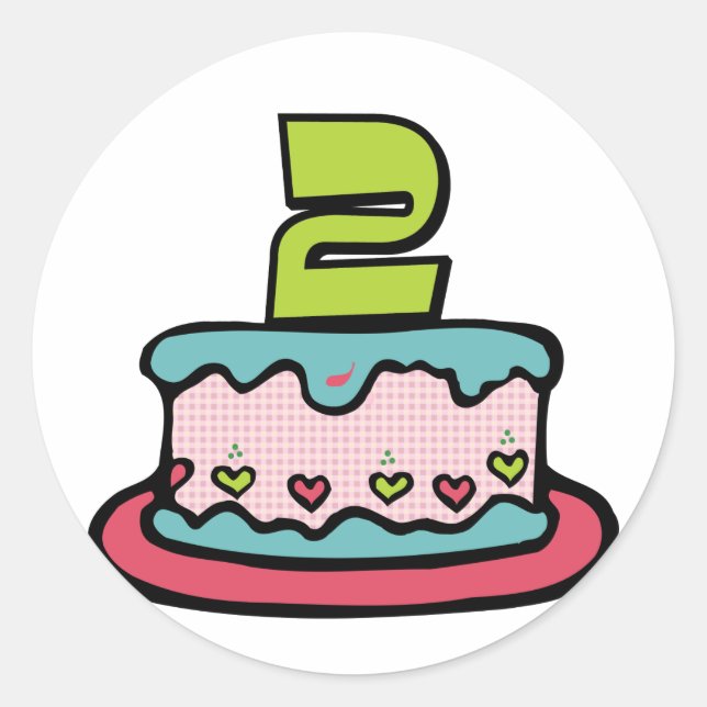 2 Year Old Birthday Cake Classic Round Sticker (Front)