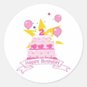 2 Year Old Birthday Cake Classic Round Sticker