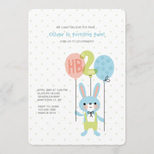 2 Year Old Bunny Birthday Invitation