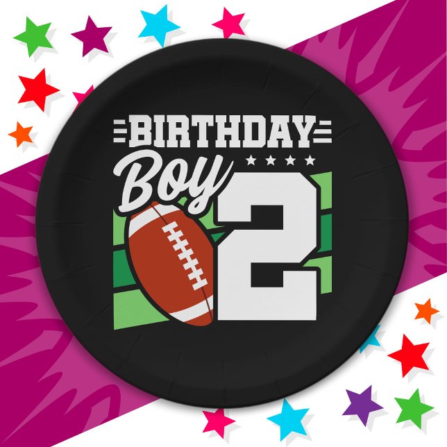 2 Year Old Football Party Theme 2nd Birthday Boy Paper Plate (Creator Uploaded)