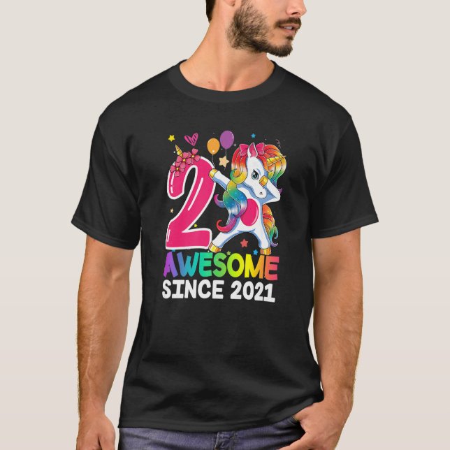 2 Year Old  Girls Teens Dabbing Unicorn 2nd Birthd T-Shirt (Front)