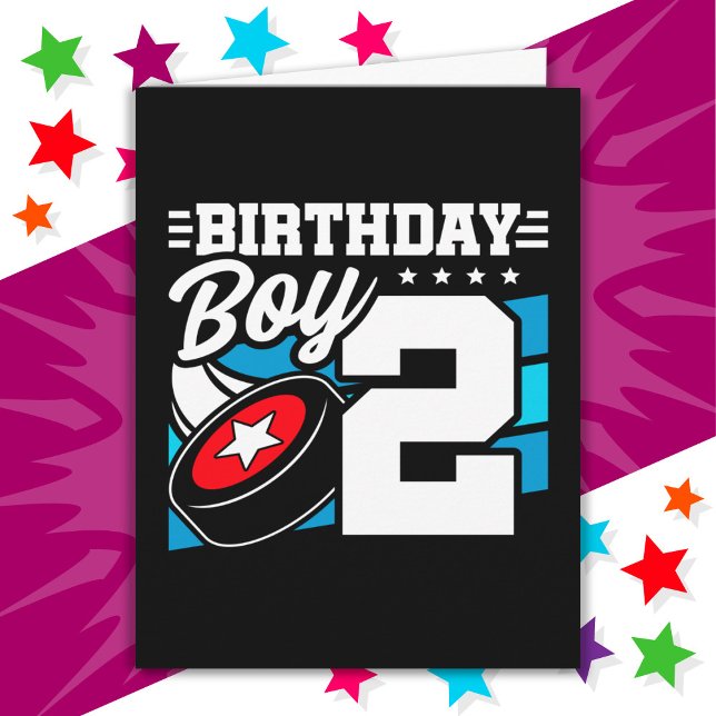 2 Year Old Hockey Party Theme 2nd Birthday Boy Card (Creator Uploaded)