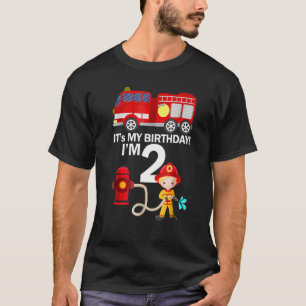 2 Year Old It's My 2nd Birthday Boy Fire Truck Fir T-Shirt