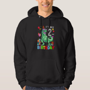 2 Year Old It's My 2nd Birthday Rex Dinosaur Boys Hoodie