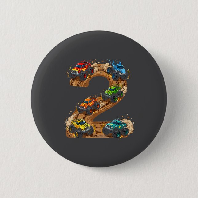 2 Year Old Monster Truck Boy Toddler 2nd Birthday  6 Cm Round Badge (Front)