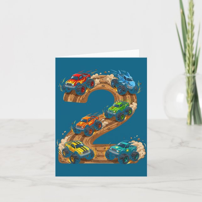 2 Year Old Monster Truck Boy Toddler 2nd Birthday  Card (Front)