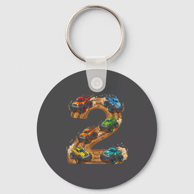 2 Year Old Monster Truck Boy Toddler 2nd Birthday  Key Ring (Front)