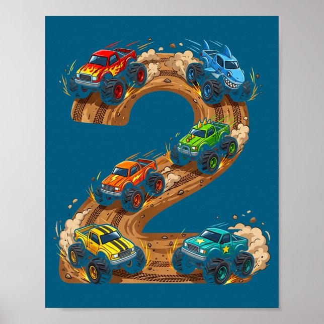 2 Year Old Monster Truck Boy Toddler 2nd Birthday  Poster (Front)