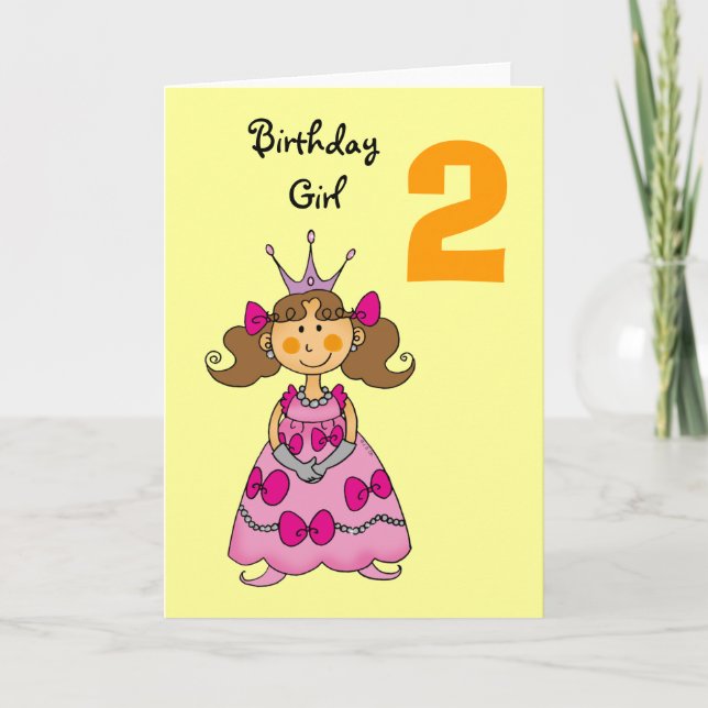 2 year old princess (brown hair) card (Front)