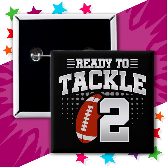 2 Year Old Tackle Football Party Kids 2nd Birthday 15 Cm Square Badge (Creator Uploaded)