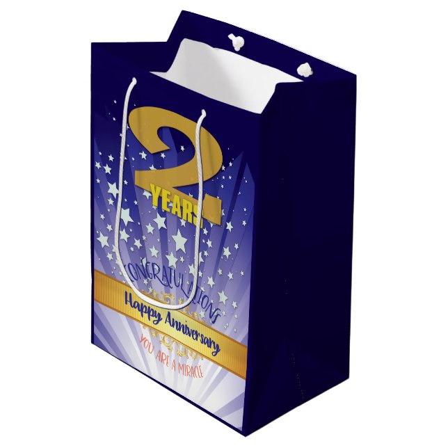 2 Year Recovery Anniversary Bold Numeral Medium Gift Bag (Front Angled)