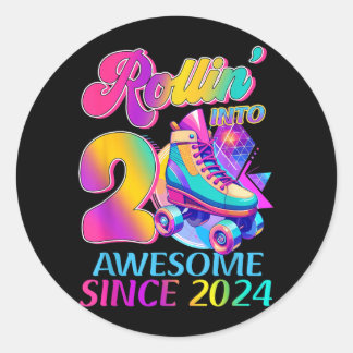 2 Years Awesome Since 2024 Hockey Theme Birthday Classic Round Sticker