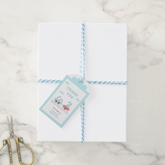 2 Years Birthday Boys Train Gift Tag (With Twine)