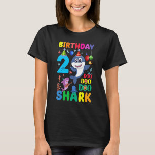 2 Years Birthday Kids Cute Shark Birthday Matching T-Shirt