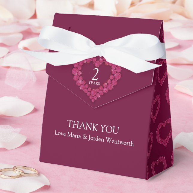 2 years garnet wedding anniversary heart thank you favour box (Wedding)
