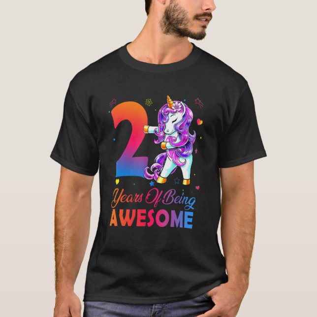 2 Years of Being Awesome Unicorn Flossing Since 20 T-Shirt (Front)