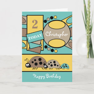 2 years old any age ladybirds brown turquoise card
