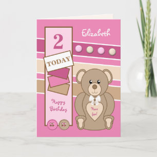 2 years old any age teddy bear kids pink brown card