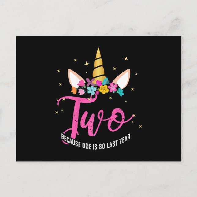 2 Years Old Birthday Girl Gifts Unicorn 2nd Announcement Postcard (Front)