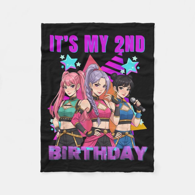 2 Years Old Birthday K P Kids 2nd Birthday Girls K Fleece Blanket (Front)