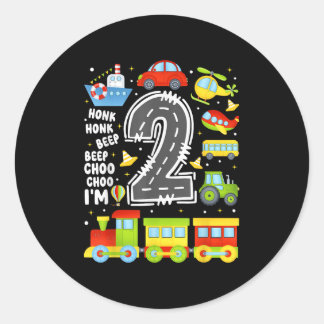 2 Years Old Boys Girls Kids 2nd Birthday Transport Classic Round Sticker