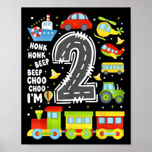 2 Years Old Boys Girls Kids 2nd Birthday Transport Poster