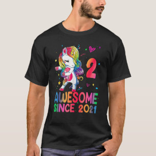 2 Years Old Girls Awesome Since 2021 Cute Unicorn  T-Shirt