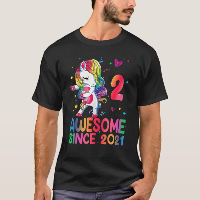 2 Years Old Girls Awesome Since 2021 Cute Unicorn  T-Shirt (Front)