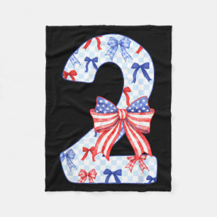 2 Years Old Kids Flag Bow 4th of July 2nd Birthday Fleece Blanket