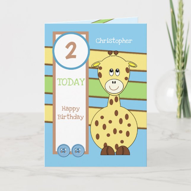 2 years old today any age giraffe boy Birthday Card (Front)