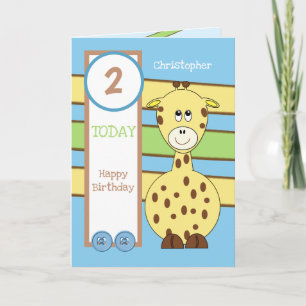 2 years old today any age giraffe boy Birthday Card